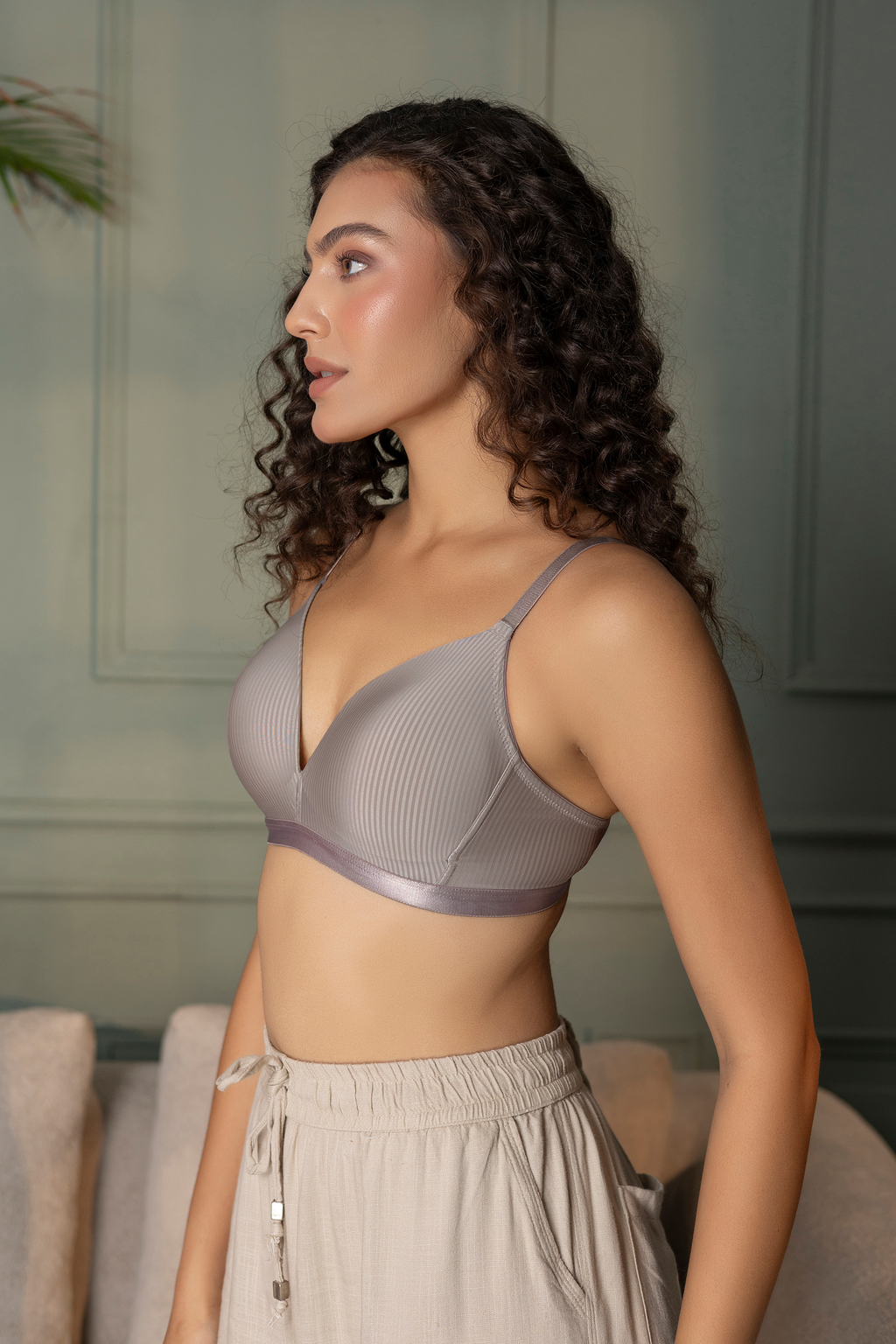Padded Wirefree Self Striped T-Shirt Bra