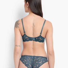 Women's Elegant Lace Love Double Padded Underwired Push up Bra Panty Bridal Set