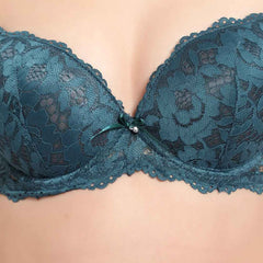 Women's Elegant Lace Love Double Padded Underwired Push up Bra Panty Bridal Set