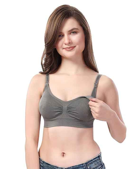 Women Organic Antimicrobial Soft Feeding Full Bust Seamless Nursing, Breastfeeding Maternity Bra with Remove Pads Pack of 3