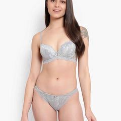 Women's Elegant Lace Love Double Padded Underwired Push up Bra Panty Bridal Set