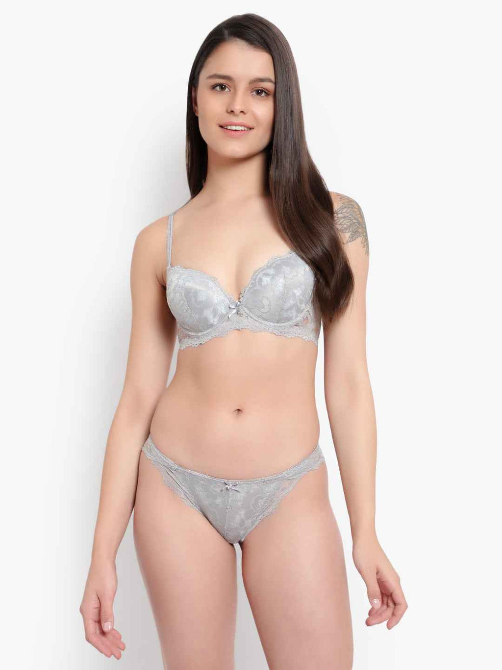 Women's Elegant Lace Love Double Padded Underwired Push up Bra Panty Bridal Set