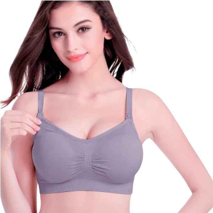 Women Organic Antimicrobial Soft Feeding Full Bust Seamless Nursing ,Breastfeeding Maternity Bra with Remove Pads Pack of 3