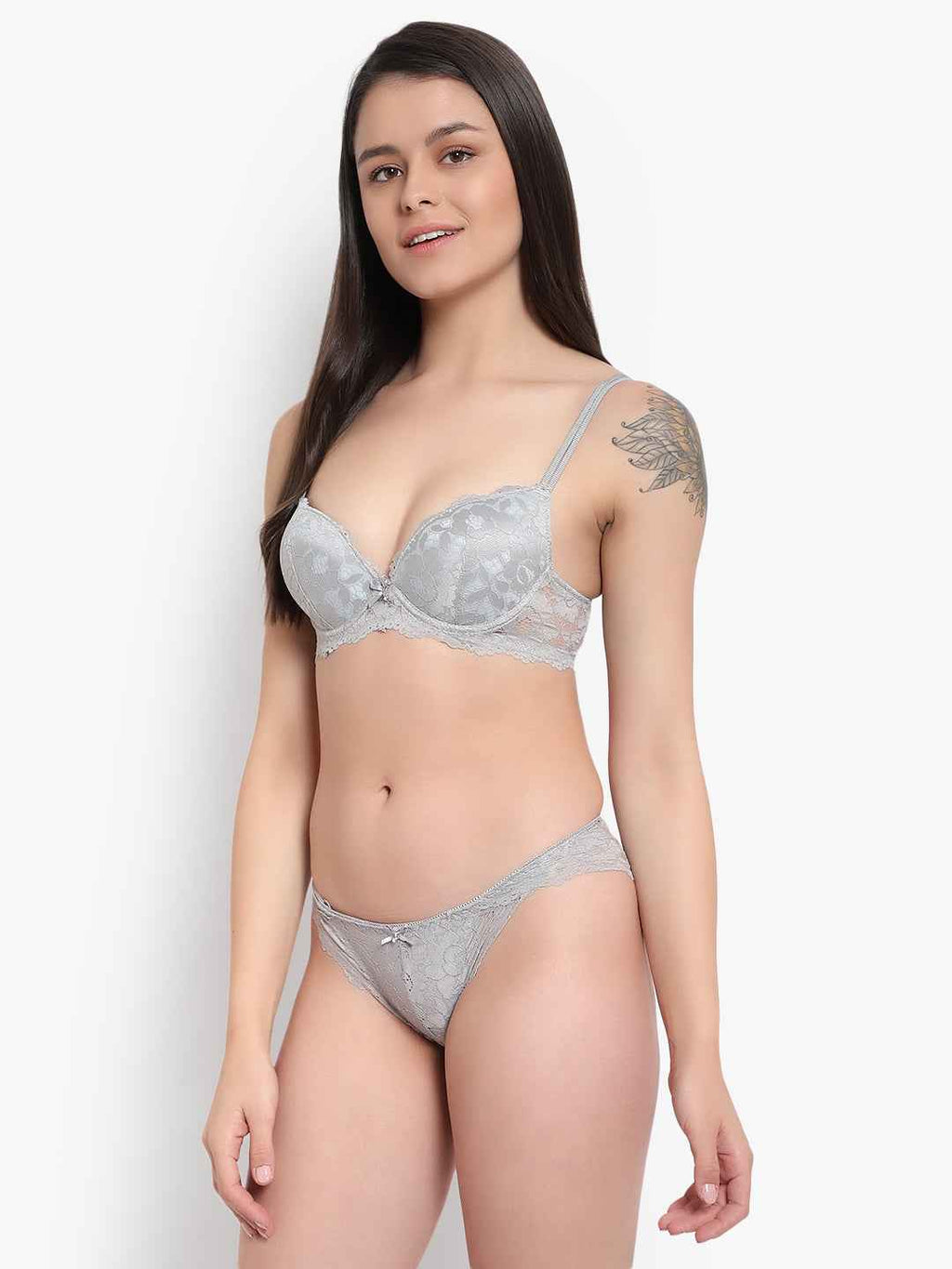 Women's Elegant Lace Love Double Padded Underwired Push up Bra Panty Bridal Set