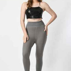 Plus Size Women Grey Comfort Fleece Footed Fur Stocking Winter Wear Extra Warm, Woolen High Waisted Lined Thigh Highs