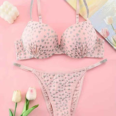 Brachy Women Printed Padded Wired Push Up Bra with Sexy Shine Seamless Panty Lingerie Set
