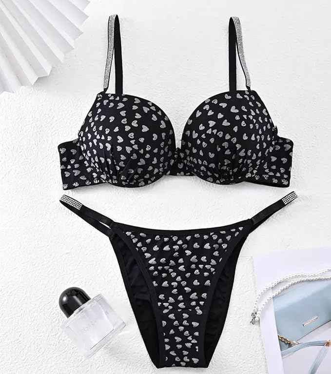Brachy Women Printed Padded Wired Push Up Bra with Sexy Shine Seamless Panty Lingerie Set