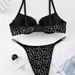 Brachy Women Printed Padded Wired Push Up Bra with Sexy Shine Seamless Panty Lingerie Set