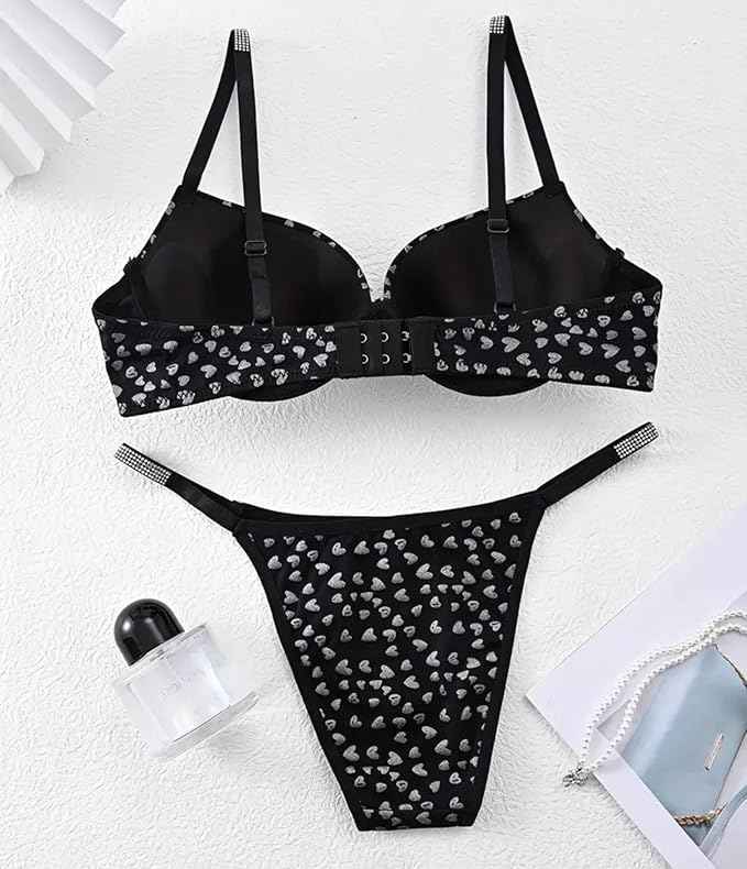 Brachy Women Printed Padded Wired Push Up Bra with Sexy Shine Seamless Panty Lingerie Set