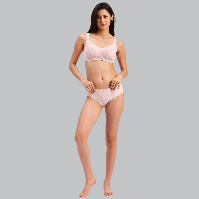 SOIE Woman - Full Coverage Non Wired Non Padded Bra with High Waist Full Coverage Lace Brief - -for Women