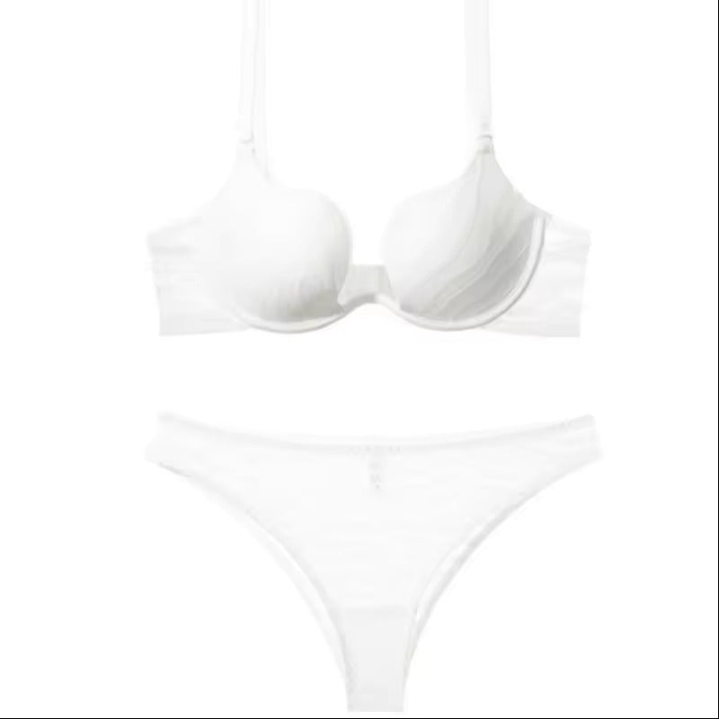 Brachy Women Lightly Padded Underwired Self Design Plunge Lace Lingerie Set