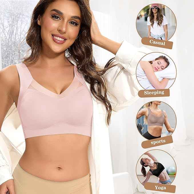 Women Wirefree Comfortable Padded Lift Push Up Thin Soft Sexy Back Smoothing Everyday Pullover Bras