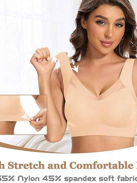 Women Wirefree Comfortable Padded Lift Push Up Thin Soft Sexy Back Smoothing Everyday Pullover Bras