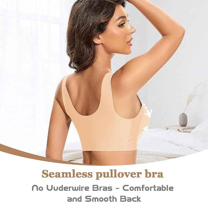 Women Wirefree Comfortable Padded Lift Push Up Thin Soft Sexy Back Smoothing Everyday Pullover Bras