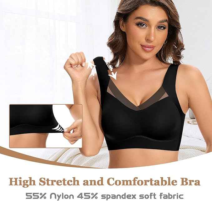 Women Wirefree Comfortable Padded Lift Push Up Thin Soft Sexy Back Smoothing Everyday Pullover Bras
