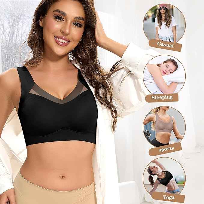 Women Wirefree Comfortable Padded Lift Push Up Thin Soft Sexy Back Smoothing Everyday Pullover Bras