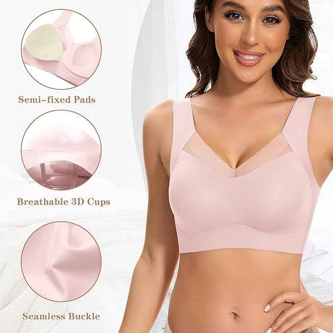 Women Wirefree Comfortable Padded Lift Push Up Thin Soft Sexy Back Smoothing Everyday Pullover Bras