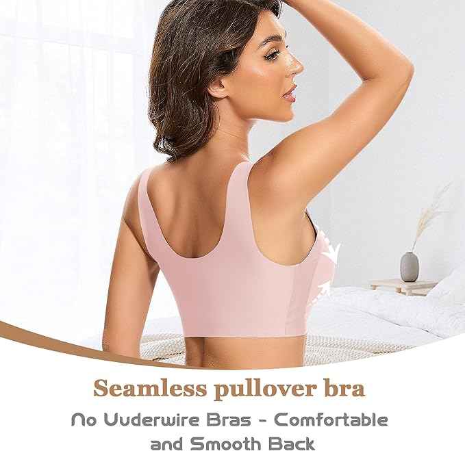 Women Wirefree Comfortable Padded Lift Push Up Thin Soft Sexy Back Smoothing Everyday Pullover Bras