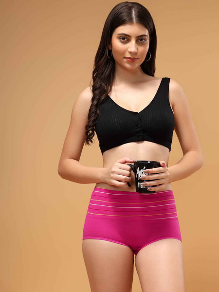 Women Striped Hipster Briefs High Waist Full Coverage Panty