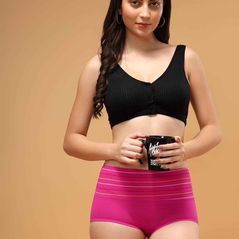 Women Striped Hipster Briefs High Waist Full Coverage Panty