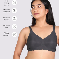 MamaEase Seamless Wirefree Padded Nursing Bra Carbon