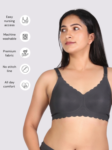MamaEase Seamless Wirefree Padded Nursing Bra Carbon