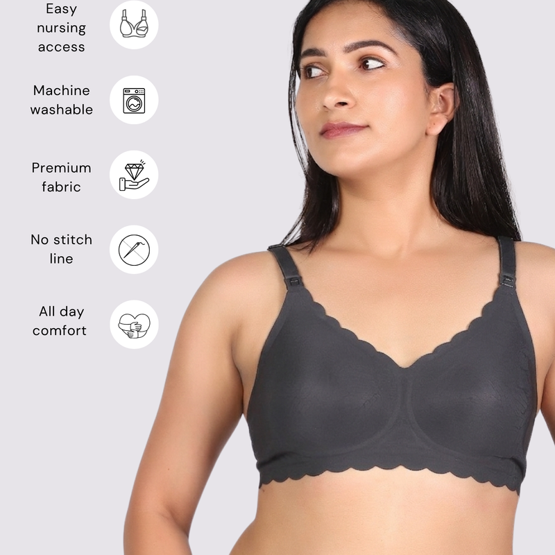 MamaEase Seamless Wirefree Padded Nursing Bra Carbon