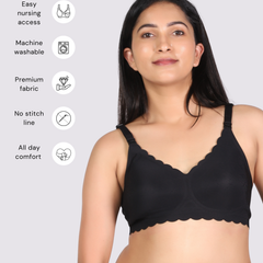 MamaEase Seamless Wirefree Padded Nursing Bra Black