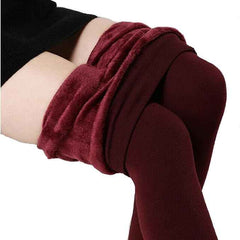 Women's Maroon Skinny Fit Mid Rise Winter Fleece Lined Thermal Leggings