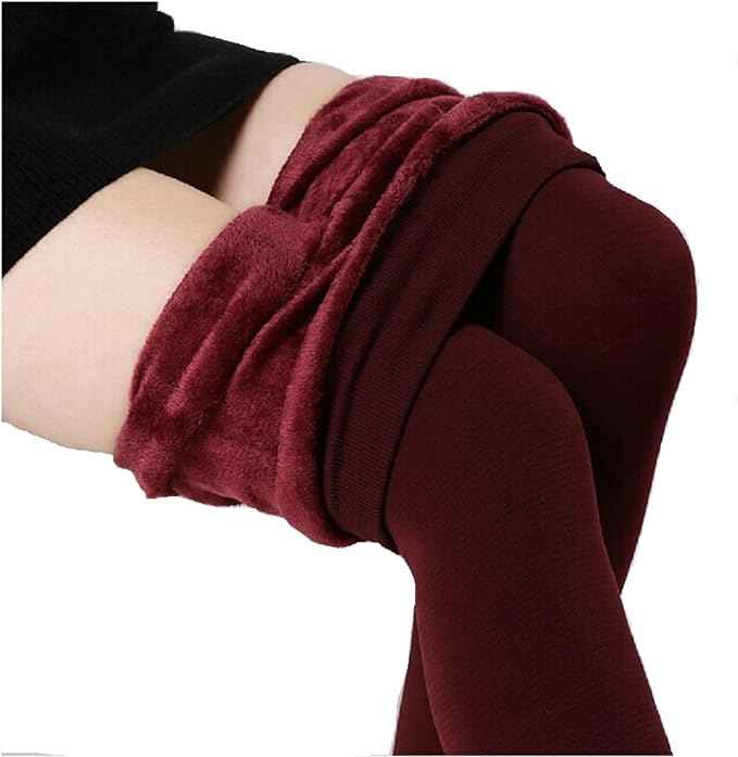 Women's Maroon Skinny Fit Mid Rise Winter Fleece Lined Thermal Leggings