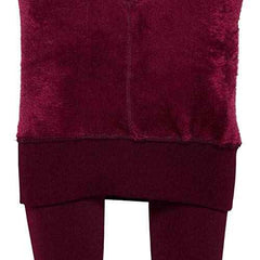 Plus Size Women Maroon Comfort Fleece Footed Fur Stocking Winter Wear Extra Warm, Woolen High Waisted Lined Thigh Highs