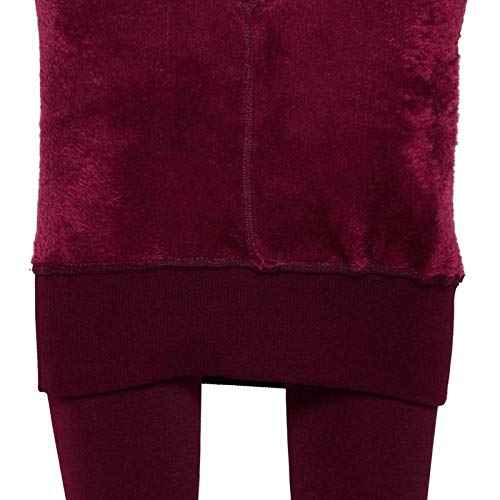 Plus Size Women Maroon Comfort Fleece Footed Fur Stocking Winter Wear Extra Warm, Woolen High Waisted Lined Thigh Highs