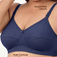 Blossom Max Support Bra - Woven Cotton Plus Size Cross Over Bra with Wide Straps & Bottom Bands for Extra Support