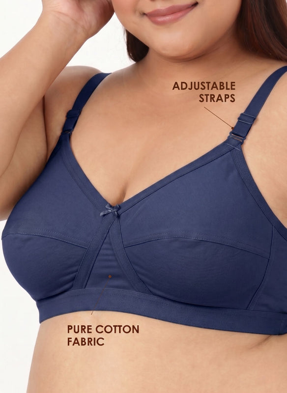 Blossom Max Support Bra - Woven Cotton Plus Size Cross Over Bra with Wide Straps & Bottom Bands for Extra Support