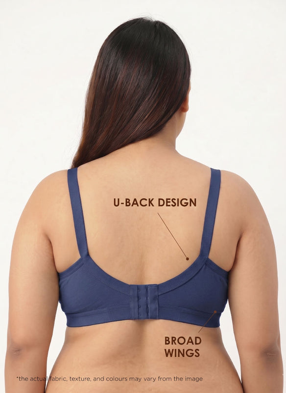 Blossom Max Support Bra - Woven Cotton Plus Size Cross Over Bra with Wide Straps & Bottom Bands for Extra Support