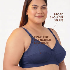 Blossom Max Support Bra - Woven Cotton Plus Size Cross Over Bra with Wide Straps & Bottom Bands for Extra Support