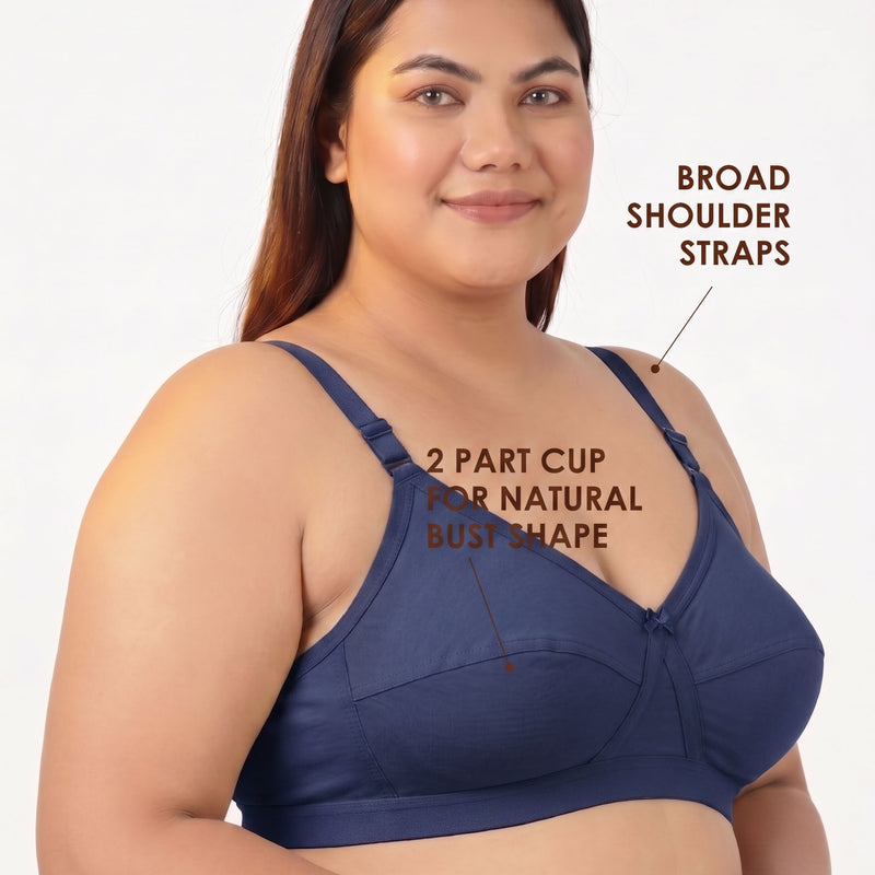 Blossom Max Support Bra - Woven Cotton Plus Size Cross Over Bra with Wide Straps & Bottom Bands for Extra Support
