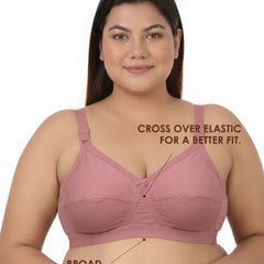 Blossom Max Support Bra - Woven Cotton Plus Size Cross Over Bra with Wide Straps & Bottom Bands for Extra Support