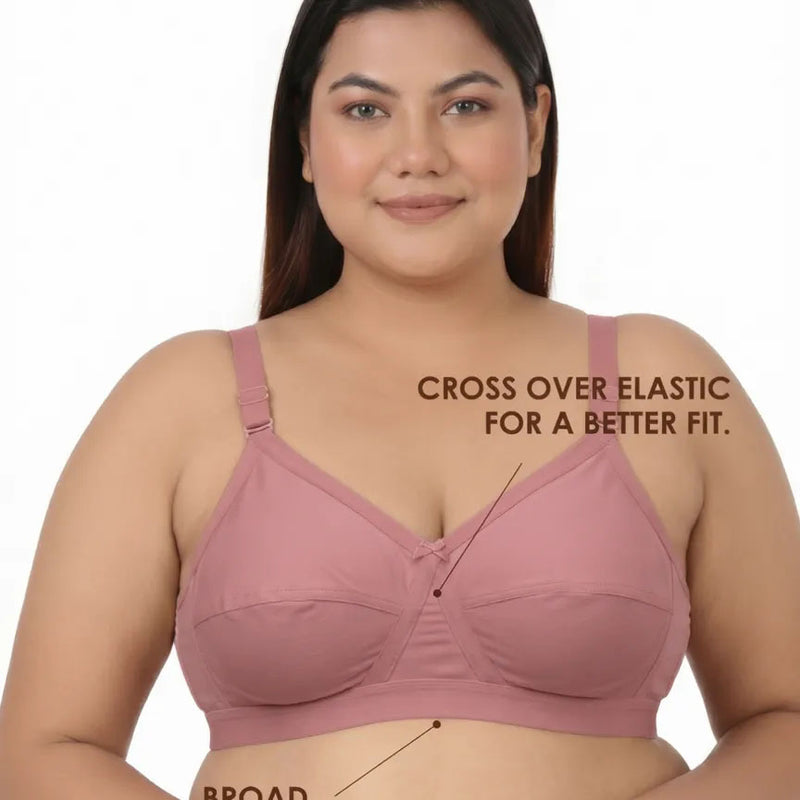 Blossom Max Support Bra - Woven Cotton Plus Size Cross Over Bra with Wide Straps & Bottom Bands for Extra Support