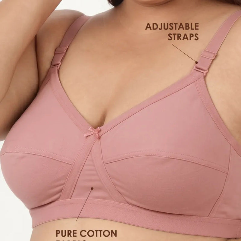 Blossom Max Support Bra - Woven Cotton Plus Size Cross Over Bra with Wide Straps & Bottom Bands for Extra Support