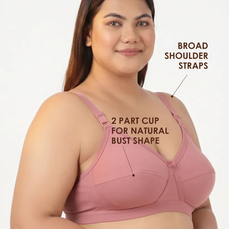 Blossom Max Support Bra - Woven Cotton Plus Size Cross Over Bra with Wide Straps & Bottom Bands for Extra Support