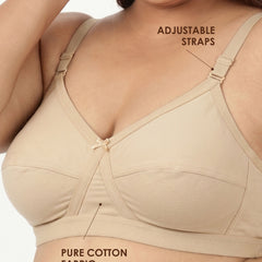 Blossom Max Support Bra - Woven Cotton Plus Size Cross Over Bra with Wide Straps & Bottom Bands for Extra Support