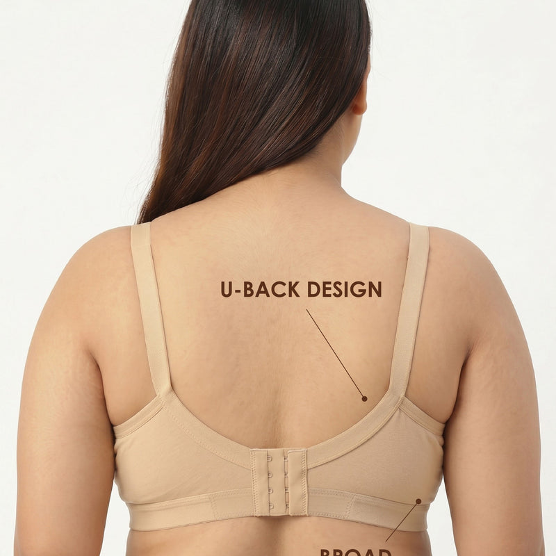 Blossom Max Support Bra - Woven Cotton Plus Size Cross Over Bra with Wide Straps & Bottom Bands for Extra Support