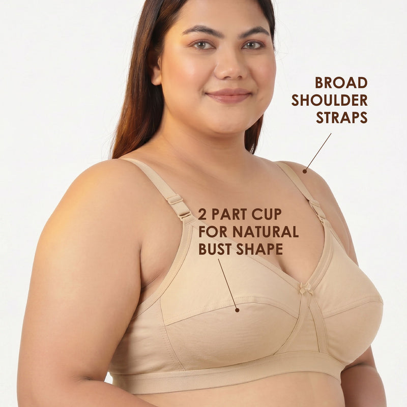 Blossom Max Support Bra - Woven Cotton Plus Size Cross Over Bra with Wide Straps & Bottom Bands for Extra Support