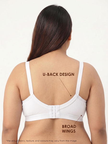 Blossom Max Support Bra - Woven Cotton Plus Size Cross Over Bra with Wide Straps & Bottom Bands for Extra Support
