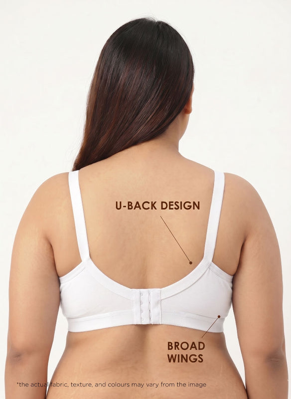 Blossom Max Support Bra - Woven Cotton Plus Size Cross Over Bra with Wide Straps & Bottom Bands for Extra Support