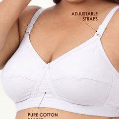 Blossom Max Support Bra - Woven Cotton Plus Size Cross Over Bra with Wide Straps & Bottom Bands for Extra Support