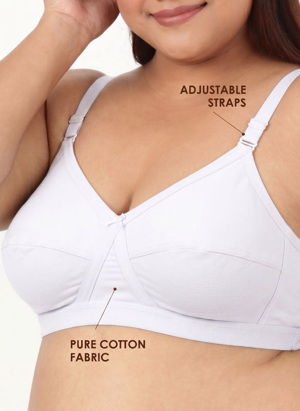 Blossom Max Support Bra - Woven Cotton Plus Size Cross Over Bra with Wide Straps & Bottom Bands for Extra Support