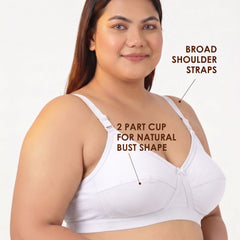 Blossom Max Support Bra - Woven Cotton Plus Size Cross Over Bra with Wide Straps & Bottom Bands for Extra Support