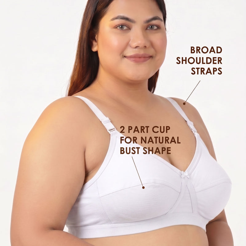 Blossom Max Support Bra - Woven Cotton Plus Size Cross Over Bra with Wide Straps & Bottom Bands for Extra Support